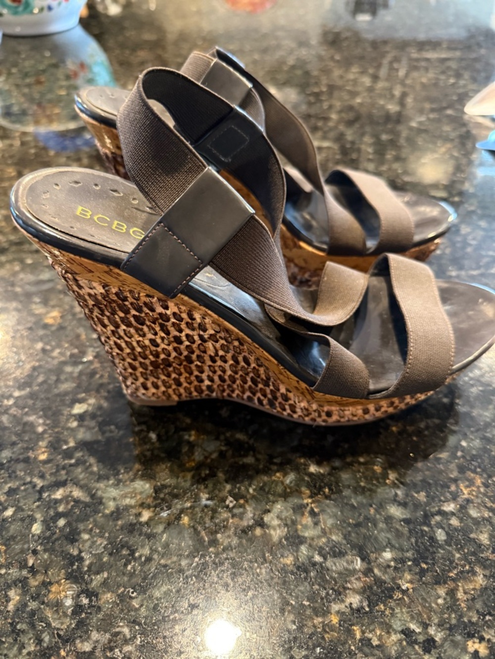 BCBGirls Brown Leopard Wedge Sandals